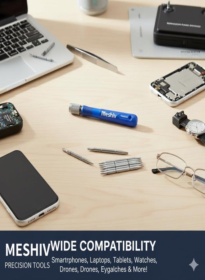 MESHIV مجموعة أدوات مفك براغي Meshiv مع 8 رؤوس قابلة للتبديل على الوجهين لفتح وإصلاح الهواتف المحمولة وأجهزة المساعد الرقمي الشخصي وأجهزة الكمبيوتر المحمولة مع فتاحات وملقط (مجموعة مفكات براغي 8 في 1) - Image 3